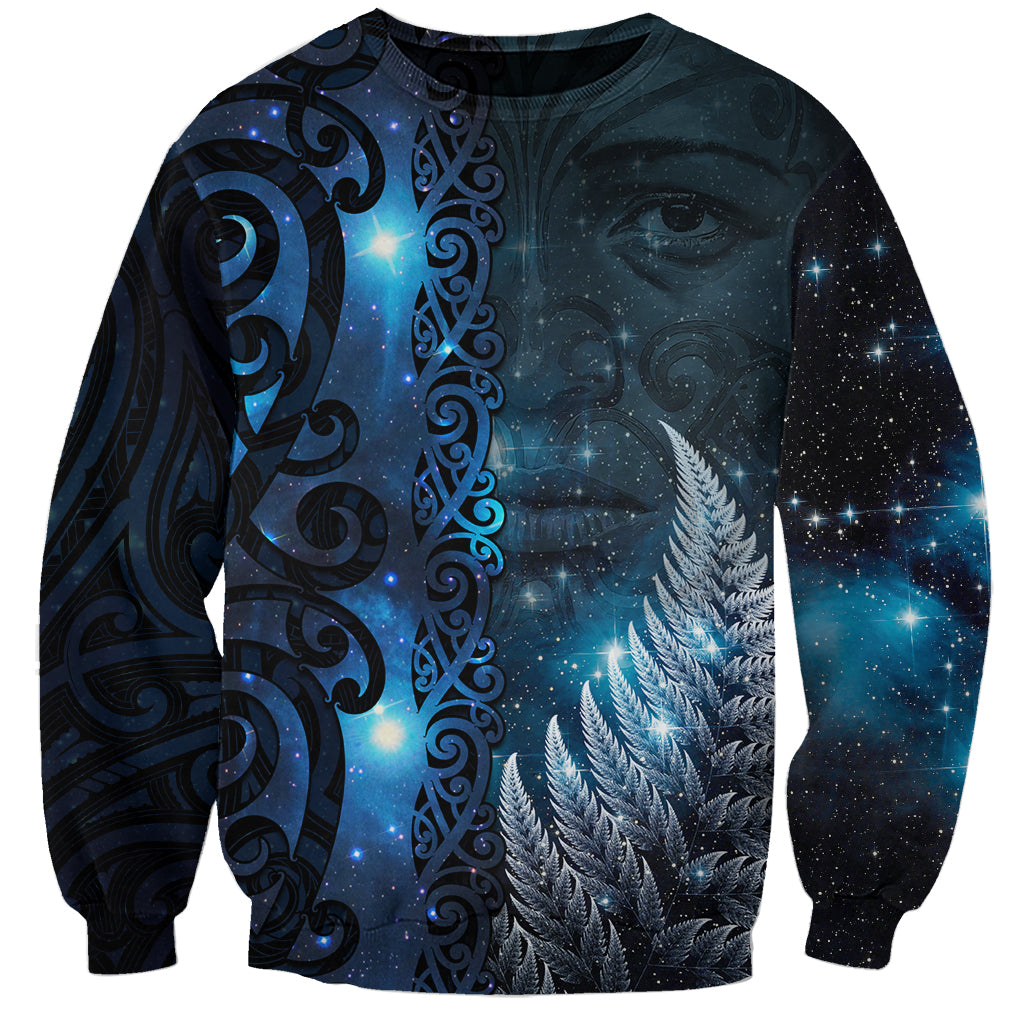 New Zealand Matariki Sweatshirt The Tribal Maori Face and Silver Fern LT03 Unisex Blue - Polynesian Pride