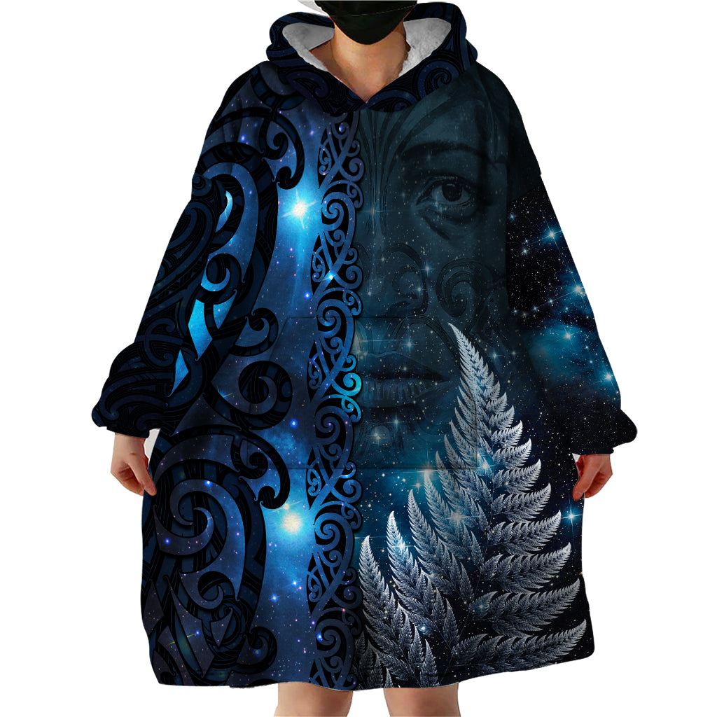 New Zealand Matariki Wearable Blanket Hoodie The Tribal Maori Face and Silver Fern LT03 - Polynesian Pride