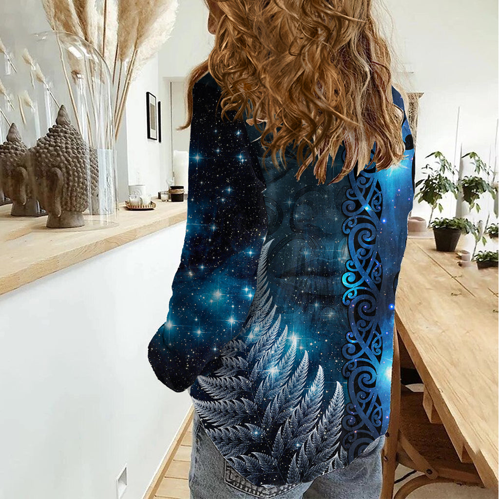 New Zealand Matariki Women Casual Shirt The Tribal Maori Face and Silver Fern LT03 - Polynesian Pride