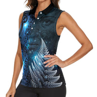 New Zealand Matariki Women Sleeveless Polo Shirt The Tribal Maori Face and Silver Fern LT03 - Polynesian Pride