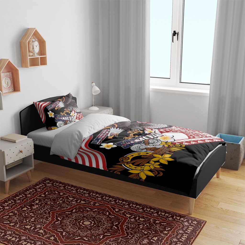 United States and American Samoa Together Bedding Set Bald Eagle and Polynesian Traditional Culture with Plumeria
