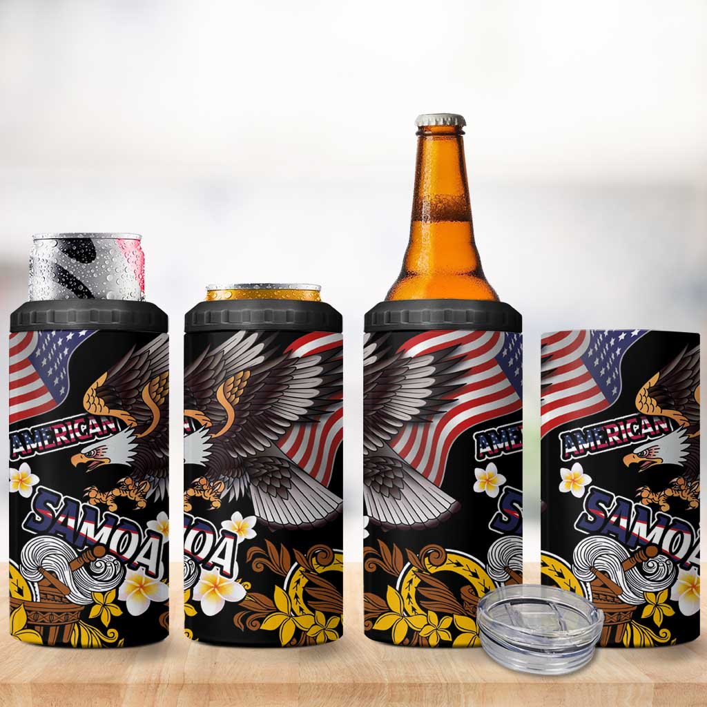 United States and American Samoa Together 4 in 1 Can Cooler Tumbler Bald Eagle and Polynesian Traditional Culture with Plumeria LT03 - Polynesian Pride