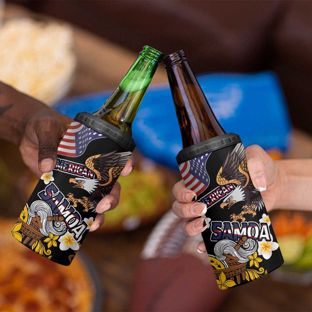 United States and American Samoa Together 4 in 1 Can Cooler Tumbler Bald Eagle and Polynesian Traditional Culture with Plumeria LT03 - Polynesian Pride