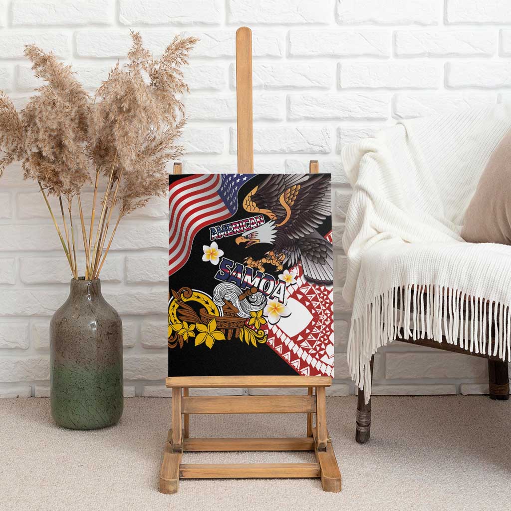 United States and American Samoa Together Canvas Wall Art Bald Eagle and Polynesian Traditional Culture with Plumeria