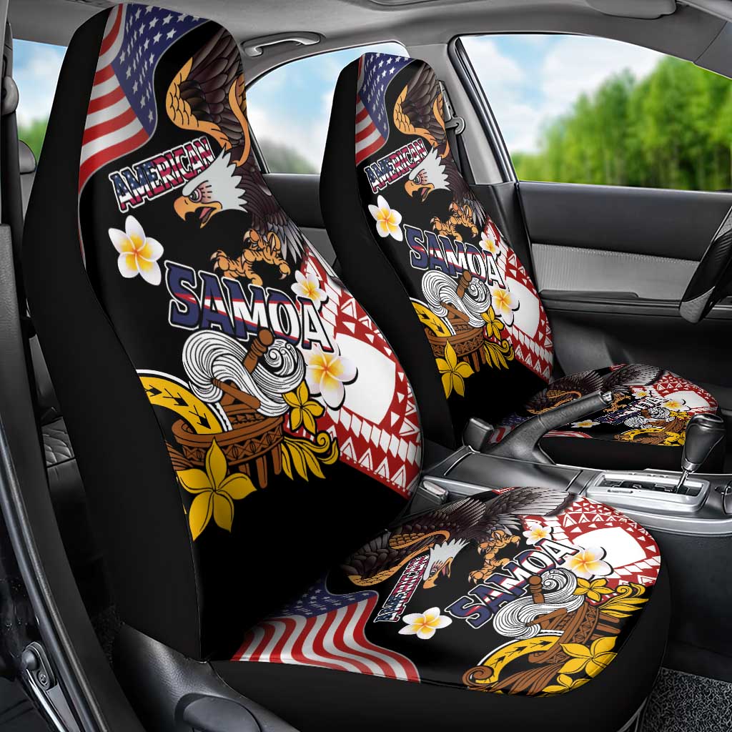 United States and American Samoa Together Car Seat Cover Bald Eagle and Polynesian Traditional Culture with Plumeria LT03 - Polynesian Pride