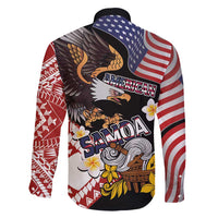 United States and American Samoa Together Family Matching Long Sleeve Bodycon Dress and Hawaiian Shirt Bald Eagle and Polynesian Traditional Culture with Plumeria LT03 - Polynesian Pride