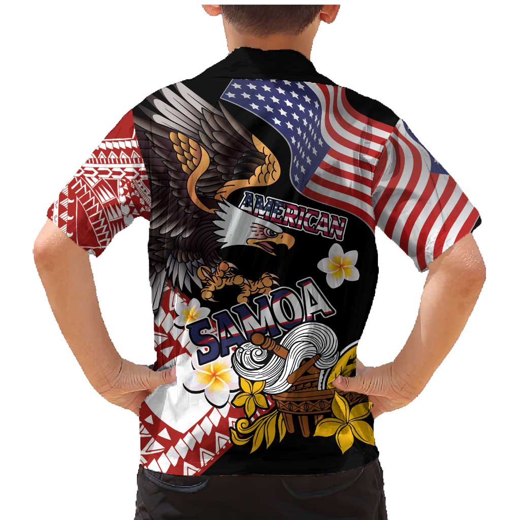 United States and American Samoa Together Family Matching Mermaid Dress and Hawaiian Shirt Bald Eagle and Polynesian Traditional Culture with Plumeria LT03 - Polynesian Pride