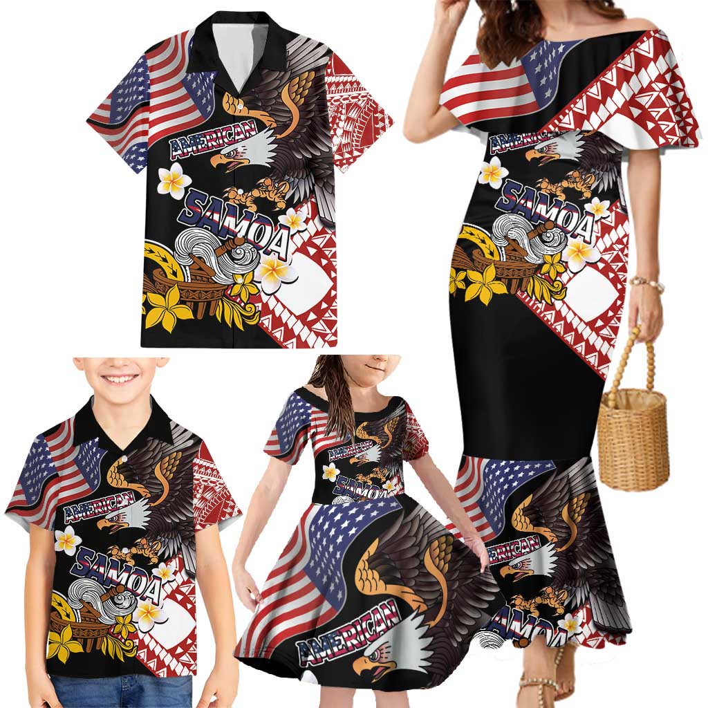 United States and American Samoa Together Family Matching Mermaid Dress and Hawaiian Shirt Bald Eagle and Polynesian Traditional Culture with Plumeria LT03 - Polynesian Pride