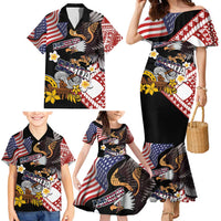 United States and American Samoa Together Family Matching Mermaid Dress and Hawaiian Shirt Bald Eagle and Polynesian Traditional Culture with Plumeria LT03 - Polynesian Pride