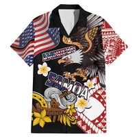 United States and American Samoa Together Family Matching Mermaid Dress and Hawaiian Shirt Bald Eagle and Polynesian Traditional Culture with Plumeria LT03 Dad's Shirt - Short Sleeve Black - Polynesian Pride