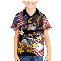 United States and American Samoa Together Family Matching Mermaid Dress and Hawaiian Shirt Bald Eagle and Polynesian Traditional Culture with Plumeria LT03 Son's Shirt Black - Polynesian Pride