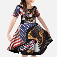 United States and American Samoa Together Family Matching Off The Shoulder Long Sleeve Dress and Hawaiian Shirt Bald Eagle and Polynesian Traditional Culture with Plumeria LT03 Daughter's Dress Black - Polynesian Pride
