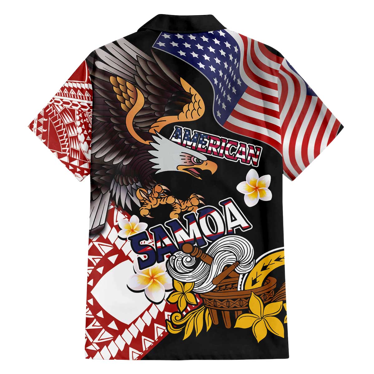 United States and American Samoa Together Family Matching Off The Shoulder Long Sleeve Dress and Hawaiian Shirt Bald Eagle and Polynesian Traditional Culture with Plumeria LT03 - Polynesian Pride