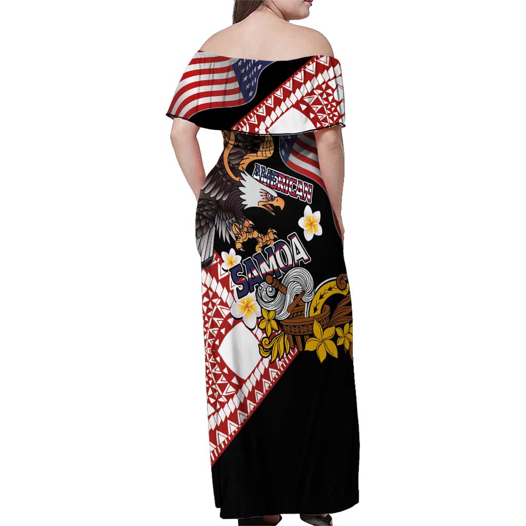 United States and American Samoa Together Family Matching Off Shoulder Maxi Dress and Hawaiian Shirt Bald Eagle and Polynesian Traditional Culture with Plumeria LT03 - Polynesian Pride