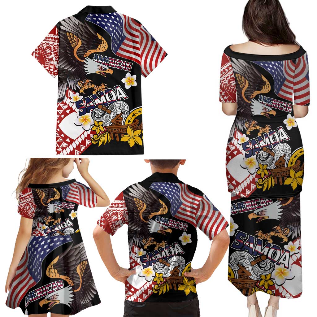 United States and American Samoa Together Family Matching Puletasi and Hawaiian Shirt Bald Eagle and Polynesian Traditional Culture with Plumeria LT03 - Polynesian Pride