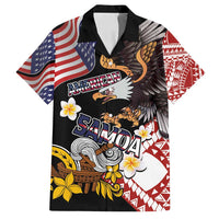 United States and American Samoa Together Family Matching Puletasi and Hawaiian Shirt Bald Eagle and Polynesian Traditional Culture with Plumeria LT03 Dad's Shirt - Short Sleeve Black - Polynesian Pride
