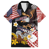 United States and American Samoa Together Family Matching Short Sleeve Bodycon Dress and Hawaiian Shirt Bald Eagle and Polynesian Traditional Culture with Plumeria LT03 Dad's Shirt - Short Sleeve Black - Polynesian Pride