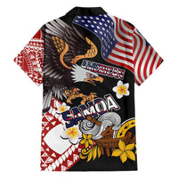 United States and American Samoa Together Family Matching Short Sleeve Bodycon Dress and Hawaiian Shirt Bald Eagle and Polynesian Traditional Culture with Plumeria LT03 - Polynesian Pride