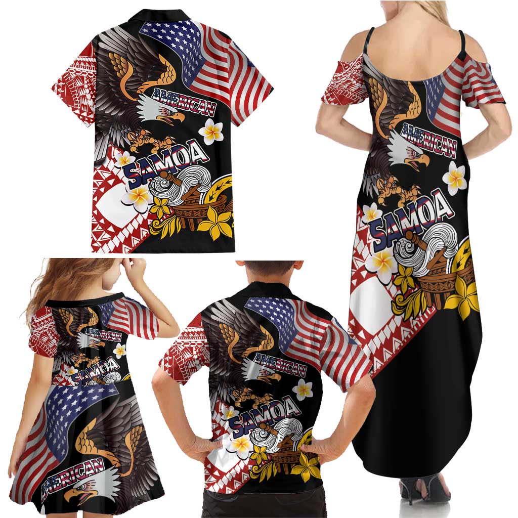 United States and American Samoa Together Family Matching Summer Maxi Dress and Hawaiian Shirt Bald Eagle and Polynesian Traditional Culture with Plumeria LT03 - Polynesian Pride