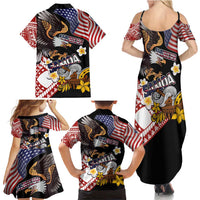 United States and American Samoa Together Family Matching Summer Maxi Dress and Hawaiian Shirt Bald Eagle and Polynesian Traditional Culture with Plumeria LT03 - Polynesian Pride