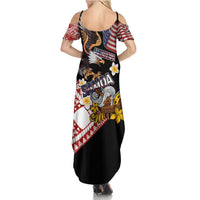 United States and American Samoa Together Family Matching Summer Maxi Dress and Hawaiian Shirt Bald Eagle and Polynesian Traditional Culture with Plumeria LT03 - Polynesian Pride