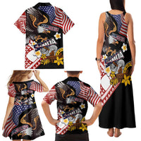 United States and American Samoa Together Family Matching Tank Maxi Dress and Hawaiian Shirt Bald Eagle and Polynesian Traditional Culture with Plumeria LT03 - Polynesian Pride