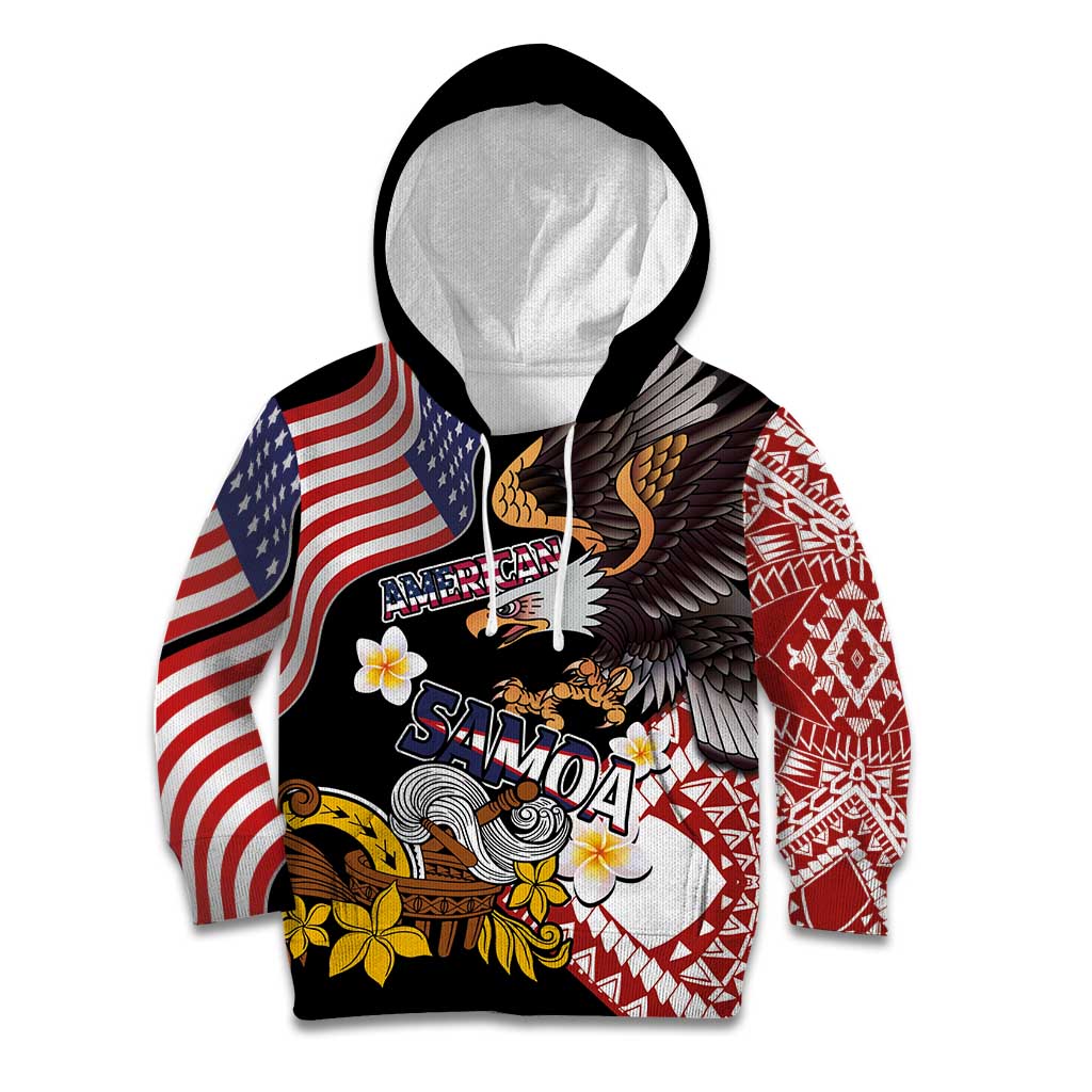 United States and American Samoa Together Kid Hoodie Bald Eagle and Polynesian Traditional Culture with Plumeria