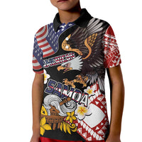 United States and American Samoa Together Kid Polo Shirt Bald Eagle and Polynesian Traditional Culture with Plumeria LT03 Kid Black - Polynesian Pride