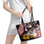 United States and American Samoa Together Leather Tote Bag Bald Eagle and Polynesian Traditional Culture with Plumeria