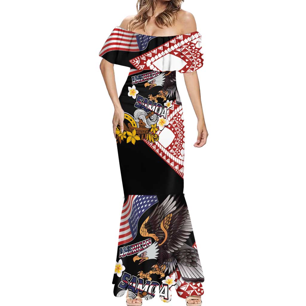 United States and American Samoa Together Mermaid Dress Bald Eagle and Polynesian Traditional Culture with Plumeria LT03 - Polynesian Pride