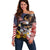 United States and American Samoa Together Off Shoulder Sweater Bald Eagle and Polynesian Traditional Culture with Plumeria