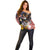 United States and American Samoa Together Off Shoulder Sweater Bald Eagle and Polynesian Traditional Culture with Plumeria