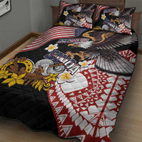 United States and American Samoa Together Quilt Bed Set Bald Eagle and Polynesian Traditional Culture with Plumeria