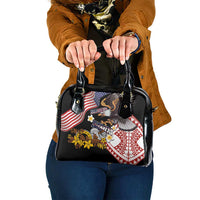 United States and American Samoa Together Shoulder Handbag Bald Eagle and Polynesian Traditional Culture with Plumeria