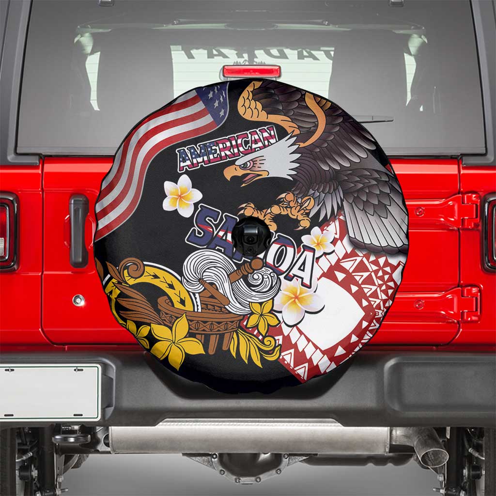 United States and American Samoa Together Spare Tire Cover Bald Eagle and Polynesian Traditional Culture with Plumeria LT03 - Polynesian Pride
