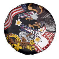 United States and American Samoa Together Spare Tire Cover Bald Eagle and Polynesian Traditional Culture with Plumeria LT03 - Polynesian Pride