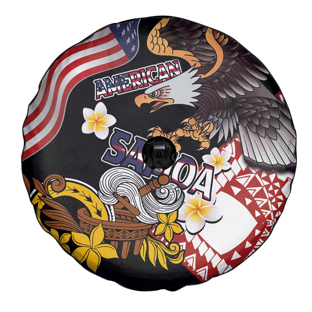 United States and American Samoa Together Spare Tire Cover Bald Eagle and Polynesian Traditional Culture with Plumeria LT03 - Polynesian Pride