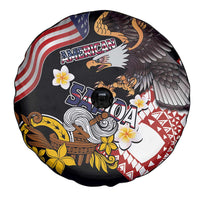 United States and American Samoa Together Spare Tire Cover Bald Eagle and Polynesian Traditional Culture with Plumeria LT03 - Polynesian Pride