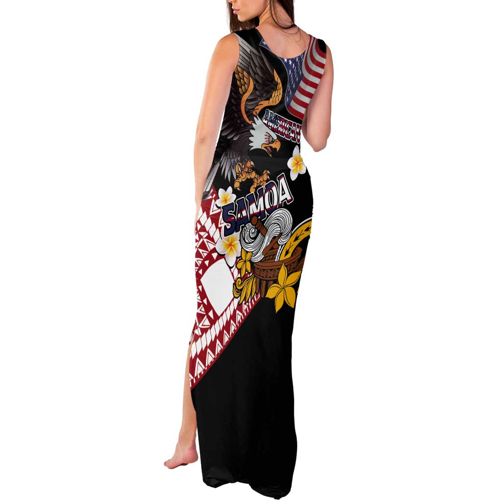 United States and American Samoa Together Tank Maxi Dress Bald Eagle and Polynesian Traditional Culture with Plumeria LT03 - Polynesian Pride