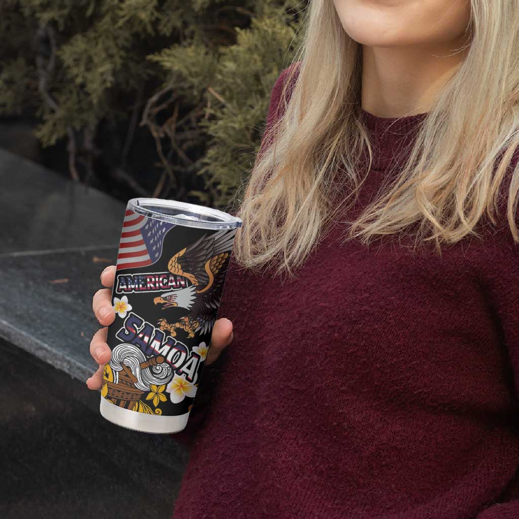 United States and American Samoa Together Tumbler Cup Bald Eagle and Polynesian Traditional Culture with Plumeria