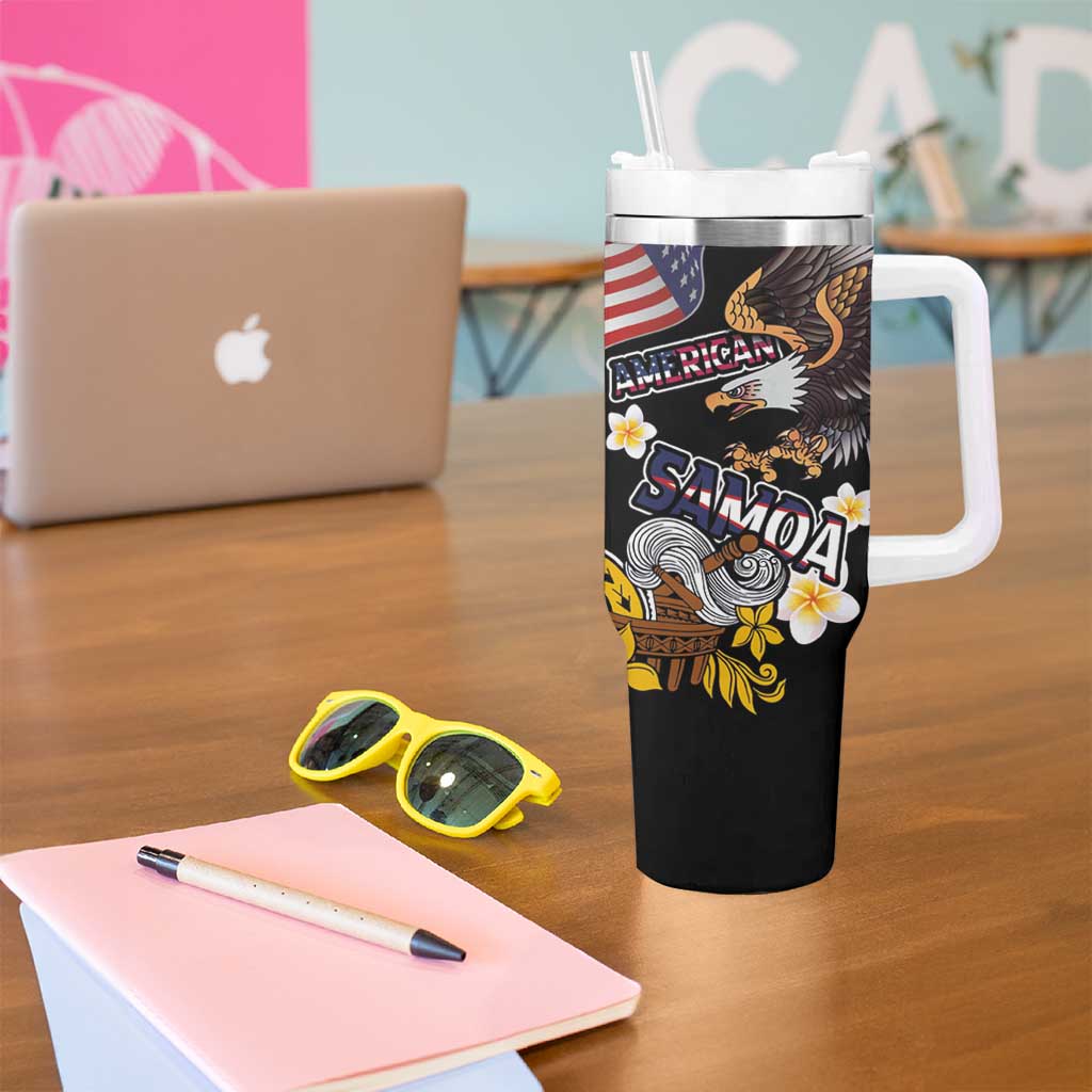 United States and American Samoa Together Tumbler With Handle Bald Eagle and Polynesian Traditional Culture with Plumeria