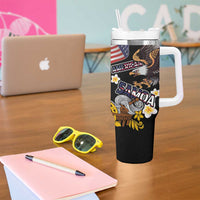 United States and American Samoa Together Tumbler With Handle Bald Eagle and Polynesian Traditional Culture with Plumeria