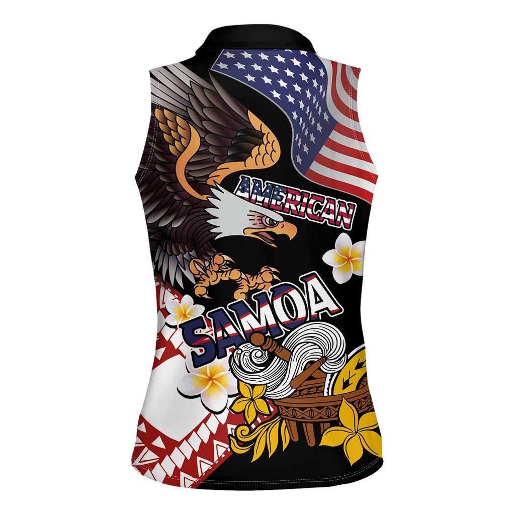 United States and American Samoa Together Women Sleeveless Polo Shirt Bald Eagle and Polynesian Traditional Culture with Plumeria LT03 - Polynesian Pride