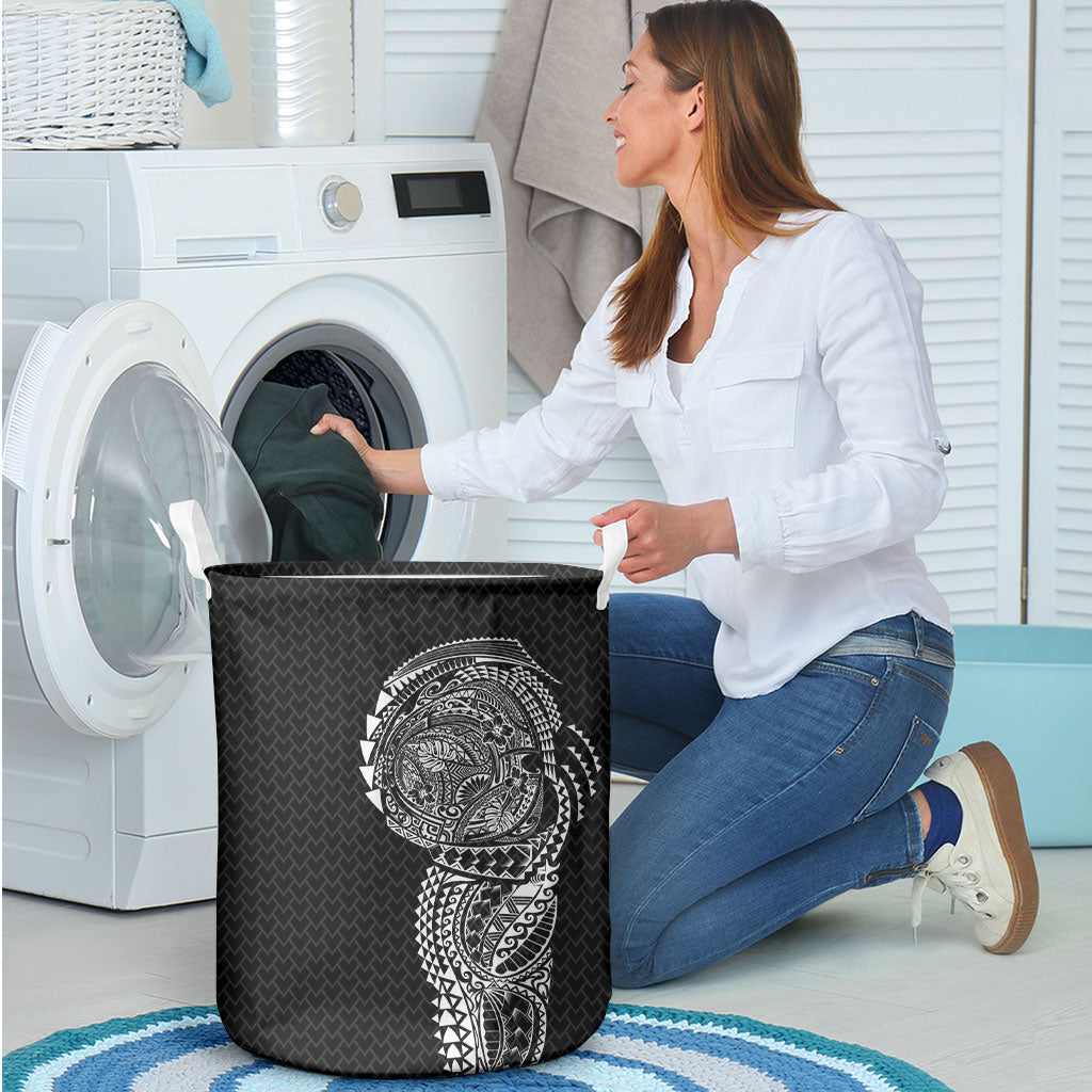 Hawaiian Traditional Tattoos Laundry Basket Kakau Tribal Tropical Plant Motif Black Color
