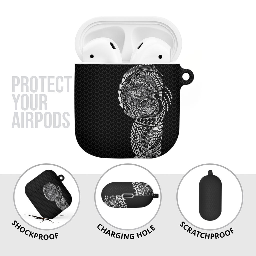 Hawaiian Traditional Tattoos AirPods Case Kakau Tribal Tropical Plant Motif Black Color