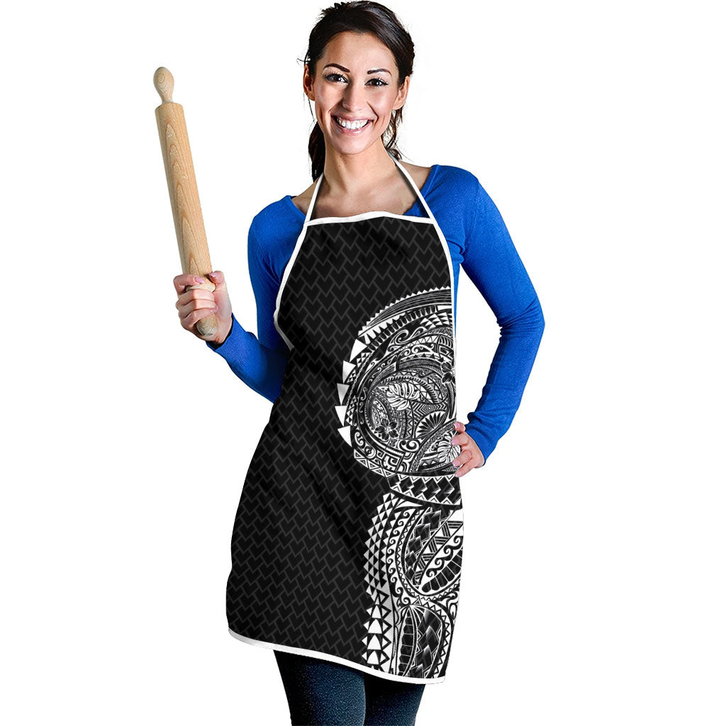 Hawaiian Traditional Tattoos Apron Kakau Tribal Tropical Plant Motif Black Color