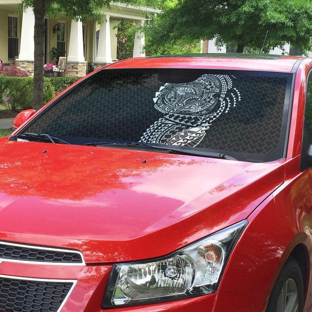 Hawaiian Traditional Tattoos Auto Sun Shade Kakau Tribal Tropical Plant Motif Black Color