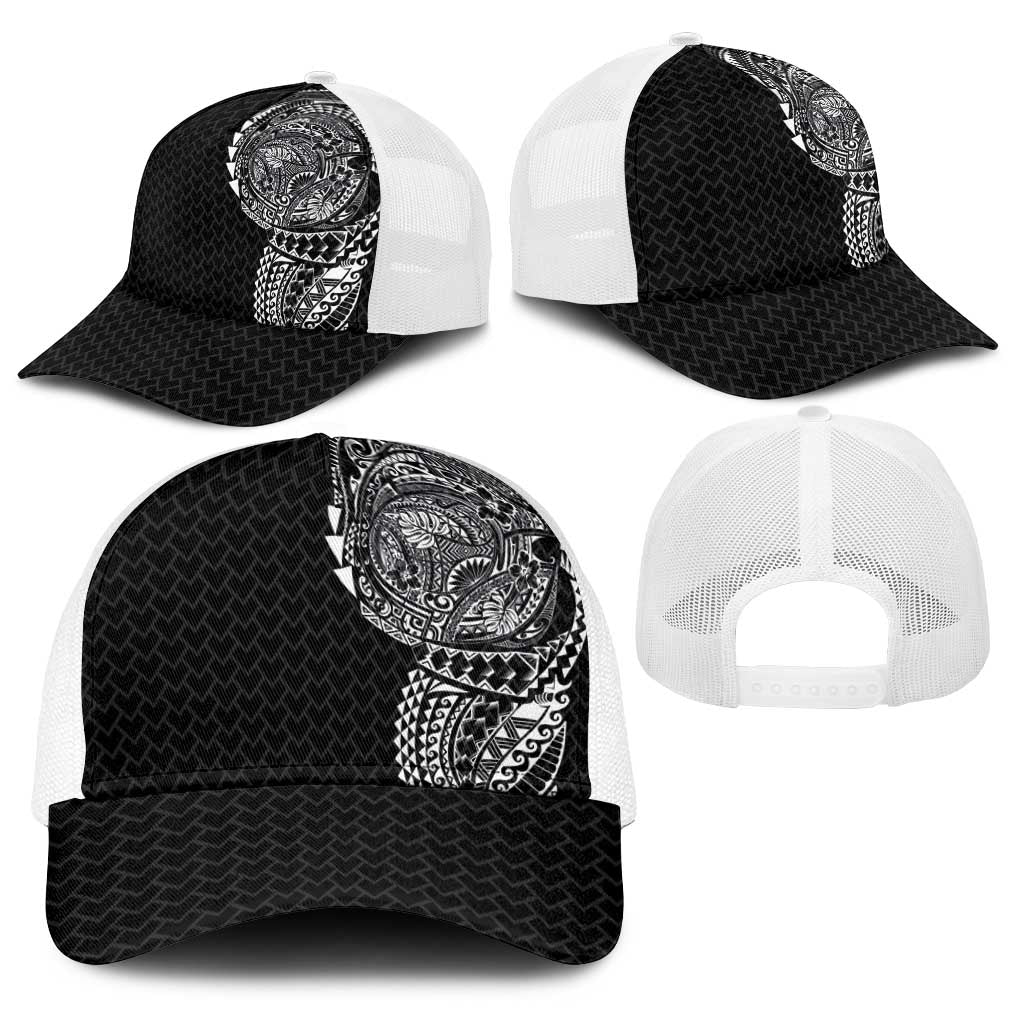 Hawaiian Traditional Tattoos Baseball Net Cap Kakau Tribal Tropical Plants Motif Black Color
