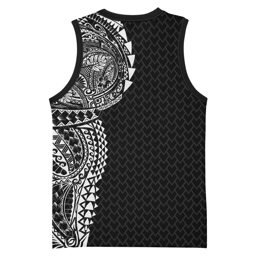 Hawaiian Traditional Tattoos Basketball Jersey Kakau Tribal Tropical Plant Motif Black Color LT03 - Polynesian Pride