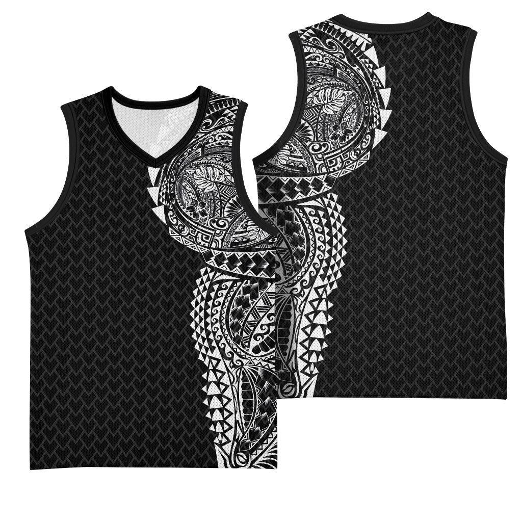 Hawaiian Traditional Tattoos Basketball Jersey Kakau Tribal Tropical Plant Motif Black Color LT03 - Polynesian Pride